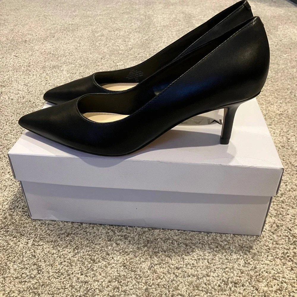Marc Fisher Alola Black Leather Pointed Toe Stiletto Pumps Heels Womens 6.5M NWB